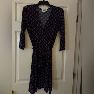 Bobeau Purple and Pink Patterned Wrap Dress